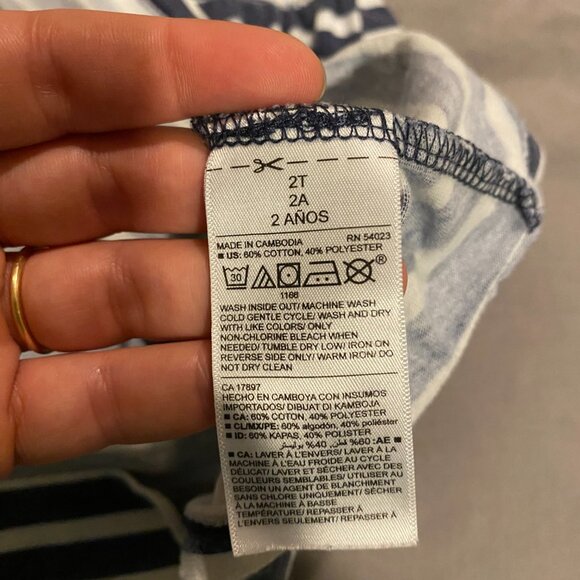 Old Navy Navy/White Striped Dress with Pink Embroidered EMA Size: 2T - Picture 4 of 4